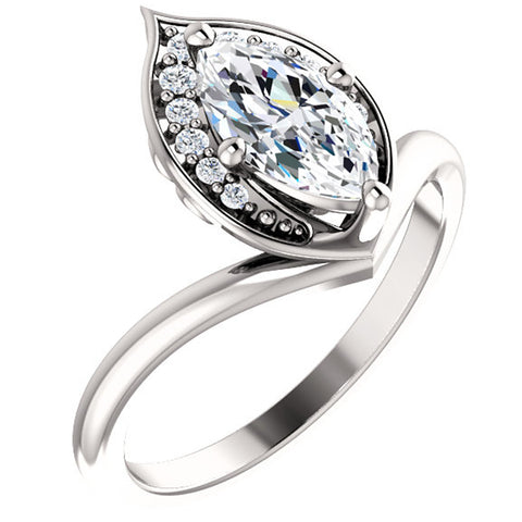 1 1/10ct Diamond Marquise Halo Engagement Ring 14k White Gold Enhanced