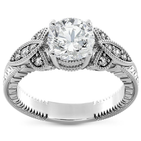 G/SI 1.10ct Vintage Diamond Engagement Ring 1ct Center 14k White Gold Enhanced