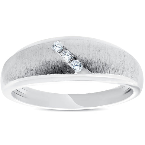 Mens 1/10ct White Gold 3 Stone Diamond Ring 10k Brushed Wedding Anniversary Band