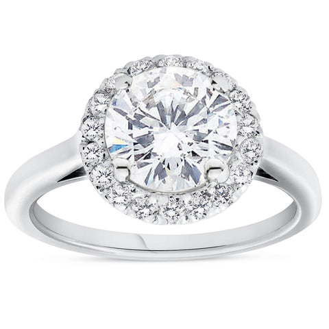 G/SI 1.75 ct Diamond Halo Engagement Ring 14k White Gold Enhanced