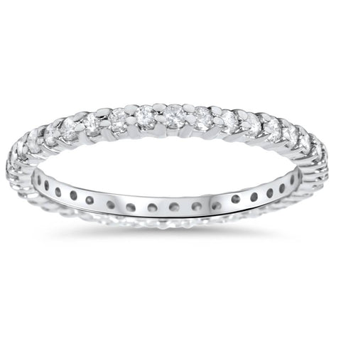 1/2CT Diamond Eternity Ring 10k White Gold Womens Stackable Engagement Band