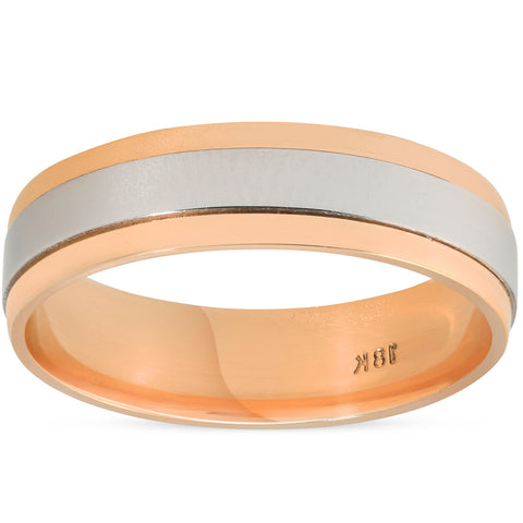 Platinum & Rose Gold Two Tone 6MM Comfort Fit Polished Ring Mens Wedding Band