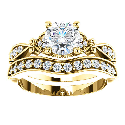 1 1/2ct TW Diamond Vintage Engagement Matching Wedding Ring Yellow Gold Enhanced