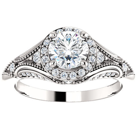 G/SI 1ct Vintage Diamond Engagement Halo Ring Enhanced 14k White Gold