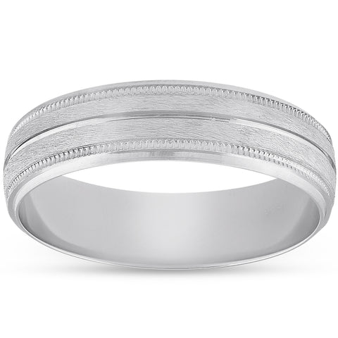 Platinum 5mm Brushed Ring Mens Hand Carved Wedding Band
