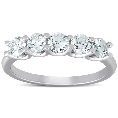 G/VS 1 Ct Diamond Five Stone Wedding Ring 14k White Gold Lab Grown Eco Friendly