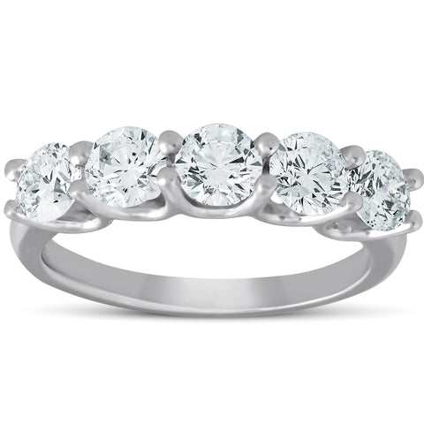 1 1/2 Ct Diamond Five Stone U Prong Wedding Ring 14k White Gold