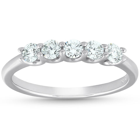 G/VS .50 Ct Diamond 5 - Stone Wedding Ring 14k White Gold Lab Grown Eco Friendly