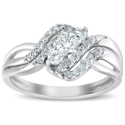 5/8 Ct Three Stone Diamond Engagement Anniversary Multi Row Ring 10k White Gold