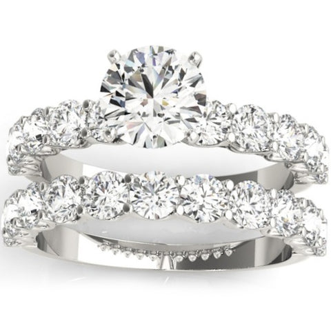2 1/2 Ct Diamond Round Cut Engagement Ring Matching Wedding Band 14k White Gold