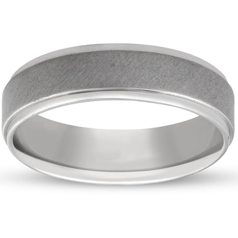 Mens 6mm Platinum Comfort Fit Brushed Ring Hand Carved Wedding Band