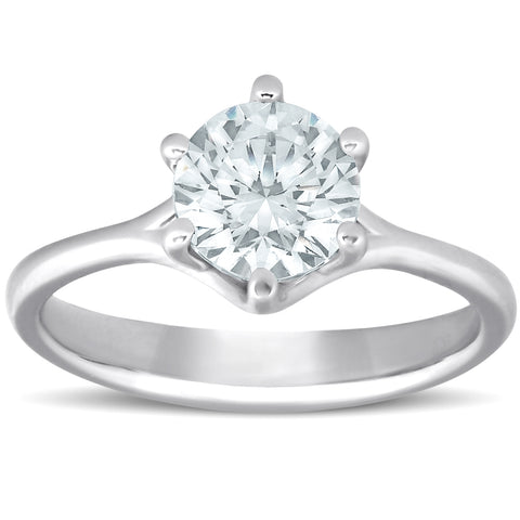 SI/H 1 Ct Round Diamond Engagement Six Prong Solitaire Ring White Gold Enhanced