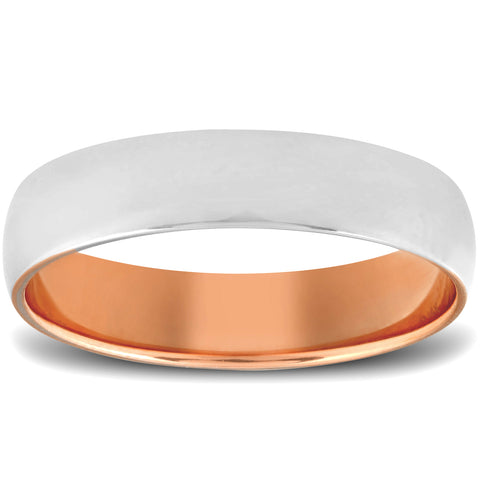 Rose Gold Two Tone Mens 5MM Dome Wedding Band Plain Polished Ring 10k