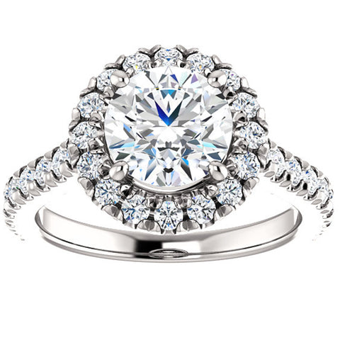 2 1/2 Ct Halo Diamond Round Cut Engagement Ring 14k White Gold Enhanced