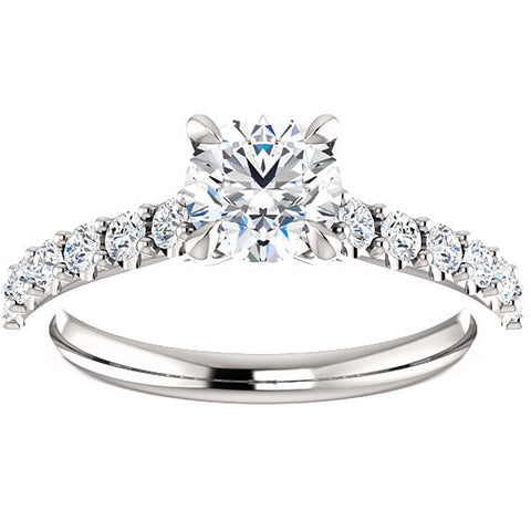 1 Ct Round Diamond Engagement Ring 14k White Gold Prong Set Single Row
