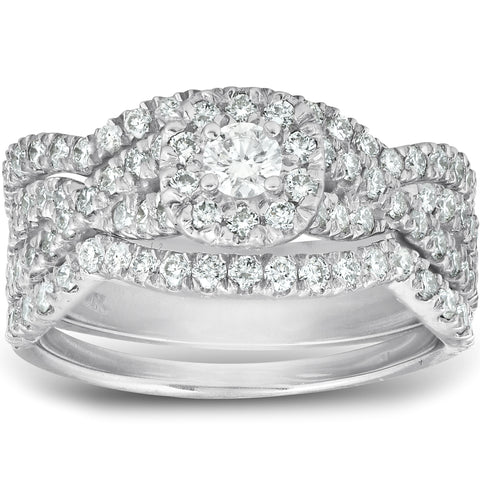 1.25 Ct Cushion Halo Diamond Engagement Wedding Ring 3-Piece Set White Gold