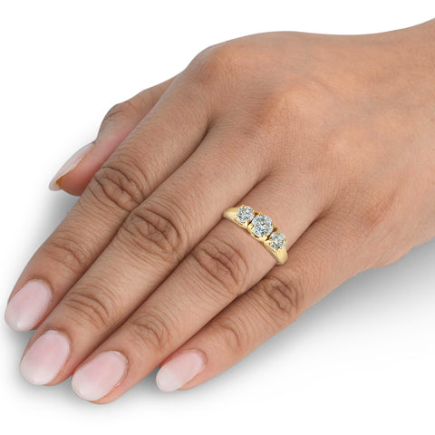 1 Ct Three Stone Lab Grown Round Cut Diamond Engagement Ring 14k Yellow Gold