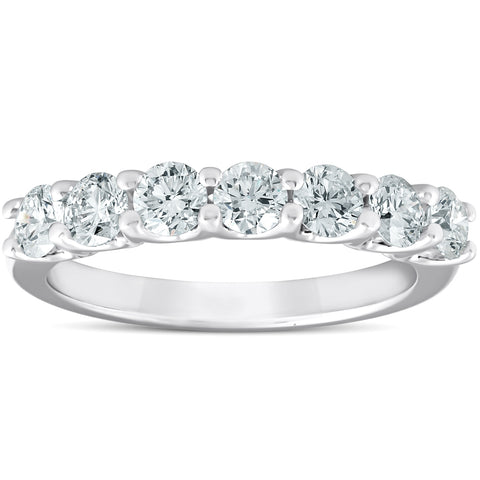 1 Ct Diamond Wedding Ring 7-Stone U Prong Anniversary Band 14k White Gold