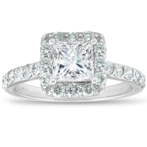 G/SI 2 Ct TDW Halo Princess Cut Diamond Engagement Ring 14k White Gold Band