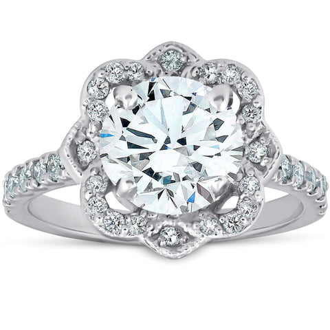 G/SI 1.75Ct Halo Diamond Designer Engagement Ring 14k White Gold Enhanced