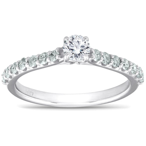 3/4 Ct TDW Diamond Side Stone Round Engagement Ring 14k White Gold