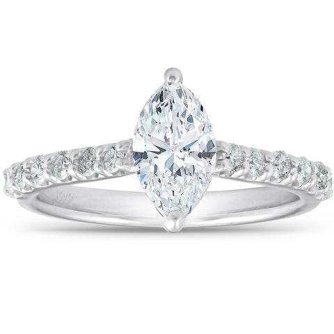 1 1/3 ct TDW Marquise Diamond Engagement Ring Side Stones Enhanced