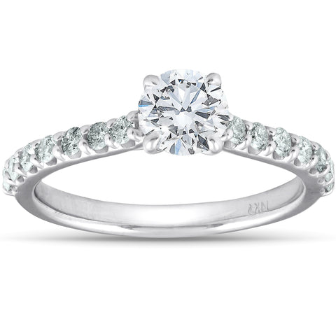 1 1/4 Ct TDW Round Real Diamond Engagement Ring With Side Stones 14k White Gold
