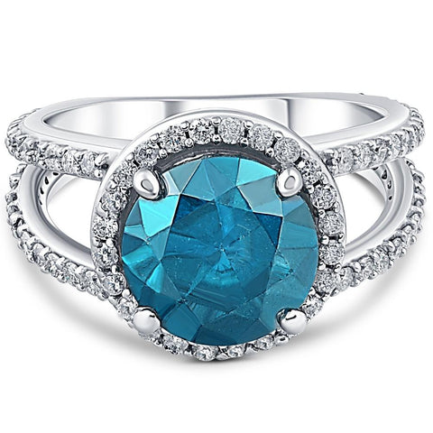 5ct Blue Diamond Engagement Split Shank Halo Ring 14K White Gold