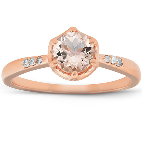 1 Ct TDW Morganite & Diamond Vintage Engagement Ring 14k Rose Gold