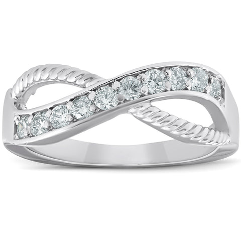 1/2 Ct Diamond Infinity Braided Anniversary Right Hand Ring 10k Whie Gold