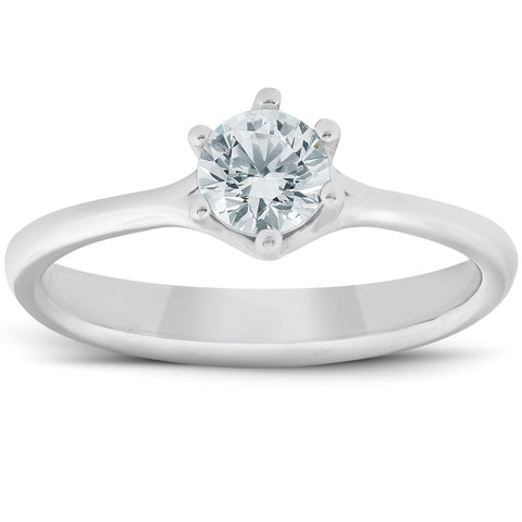 1/2 Ct Diamond Solitaire Engagement Ring 6-Prong 14k White Gold