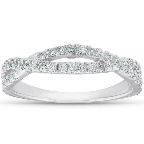 3/8ct Diamond Wedding Ring Womens Infinity Crossover Band 14k White Gold