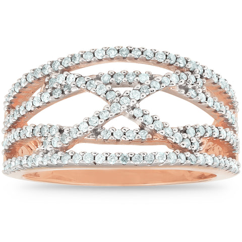 1/2 Ct Diamond Multi Row Crossover Right Hand Cocktail Ring 10k Rose Gold