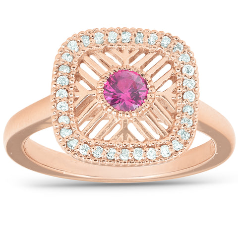 1/2 Ct Diamond & Ruby Fashion Designer Ring 14k Rose Gold