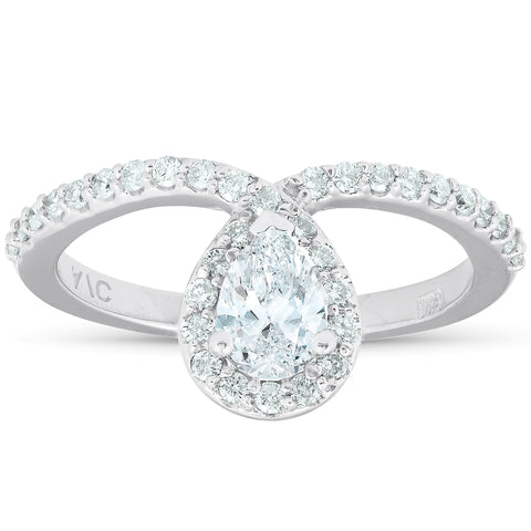 .85 Ct Pear Shape Halo Diamond Twist Engagement Ring 14k White Gold Enhanced