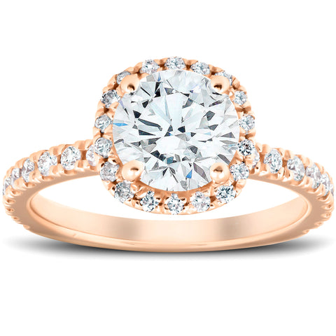 1.75CT Cushion Halo Diamond Moissanite Engagement Ring Round G-SI 14K Rose Gold