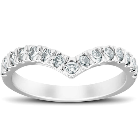 1/2 Ct Diamond Curved V Shape Contour Ring Womens Wedding Band 14k White Gold