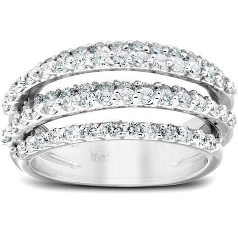 1.30 Ct Diamond Ring Womens Fashion Cocktail Multi Row Wide Band 14k White Gold