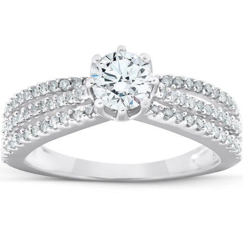 1 Ct Diamond Engagement Ring Multi Row 14k White Gold