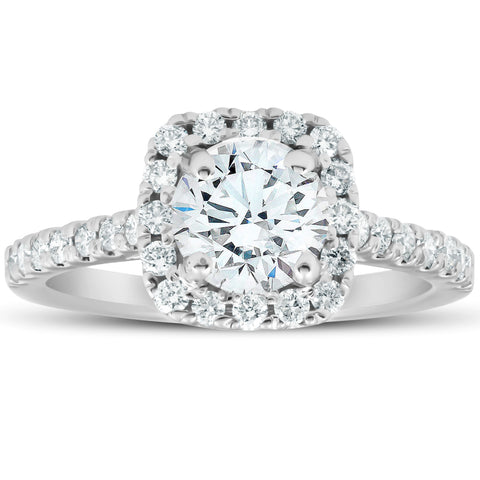 G/SI 1.75 Ct Cushion Halo Diamond Engagement Ring 14k White Gold Ehanced