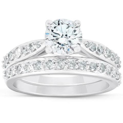 1.58 Ct Diamond Engagement Wedding Ring Set 14k White Gold 6.12 grams