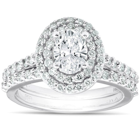 G/SI 2 Ct Oval Diamond Halo Engagement Ring Wedding Set White Gold Engagement