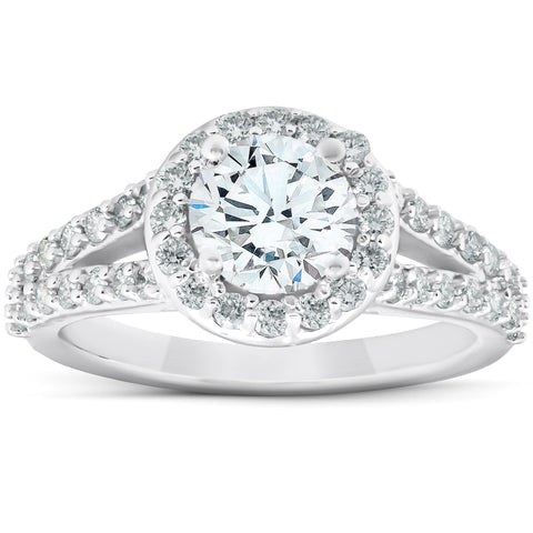 GSI 1 3/4 Ct Diamond Halo Multi Row Engagement Ring 14k White Gold Enhanced
