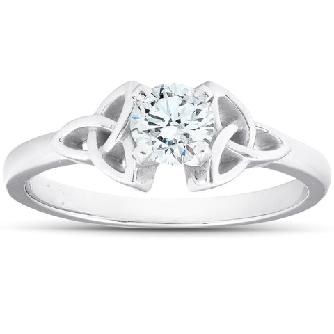 5/8 Ct Diamond Solitaire Celtic Engagement Ring 14k White Gold