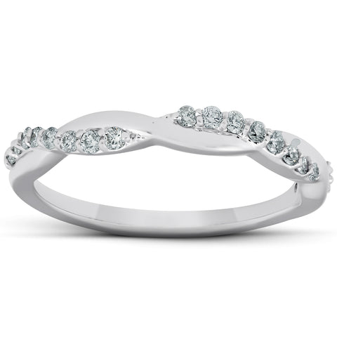 1/5Ct Diamond Infinity Wedding Ring Womens 14k White Gold Interwoven Stack Band