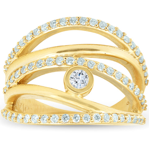 3/4 Ct Diamond Multi Row Diamond Ring 10k Yellow Gold Womens Right Hand