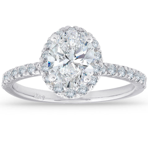 1 1/3 Ct TDW Oval Halo Diamond G/SI Engagement Ring 14k White Gold Enhanced