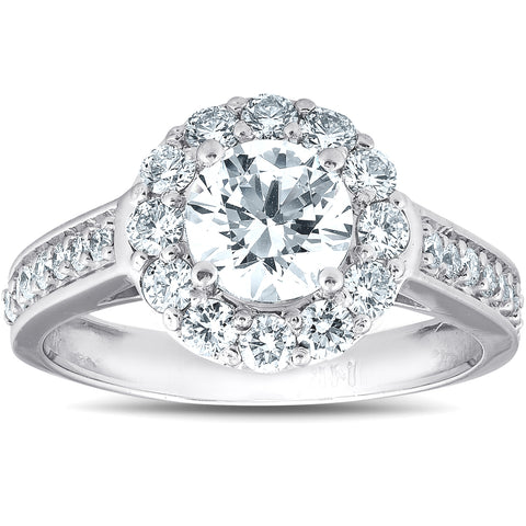 VS 2 Ct Diamond Halo Engagement Ring 14k White Gold