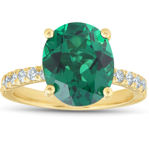 Large 10x8mm Emerald & 3/8ct VS Diamond Ring 14k Yellow Gold