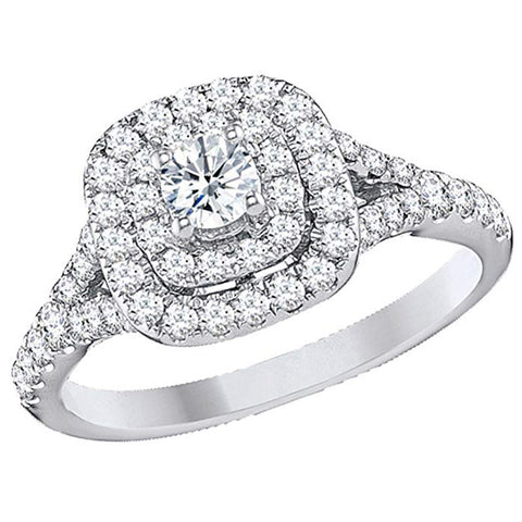 1 Ct TDW Diamond Engagement Ring Double Cushion Halo 14k White Gold